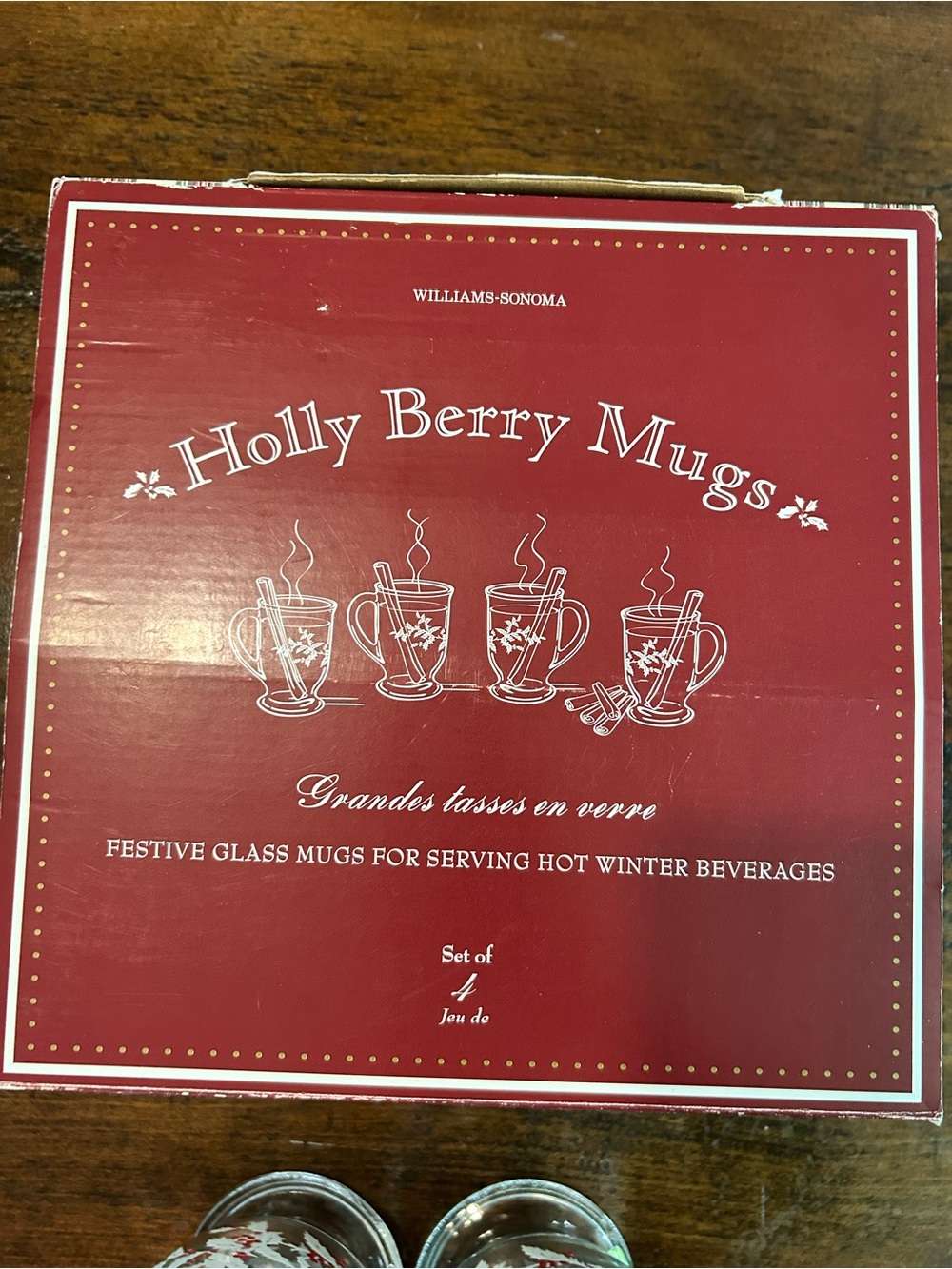 William Sonoma Anchor Hocking Holly Berry Glass Mugs Set of 4- 16oz - Picture 9 of 9